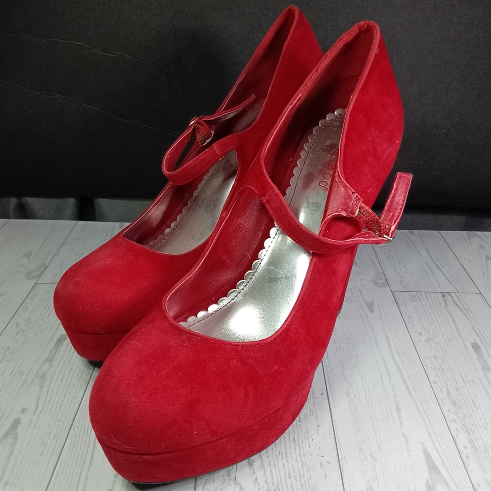 BAMBOO Red Platform Mary Jane Heels